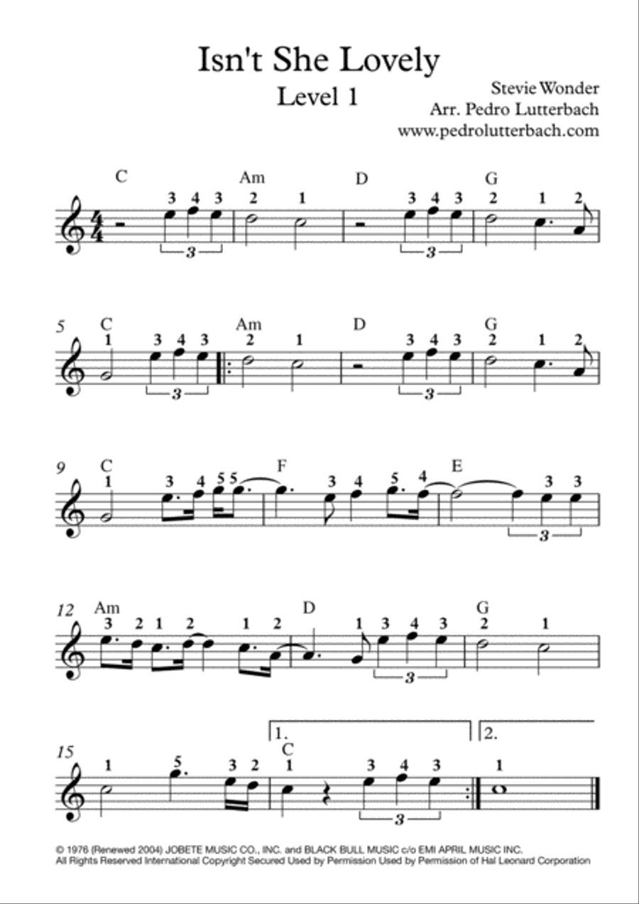 Isn't She Lovely Easy Piano scores gallery preview page 1