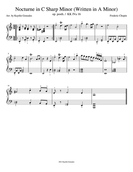 Nocturne in C Sharp Minor (Written in A Minor) - Late Beginner