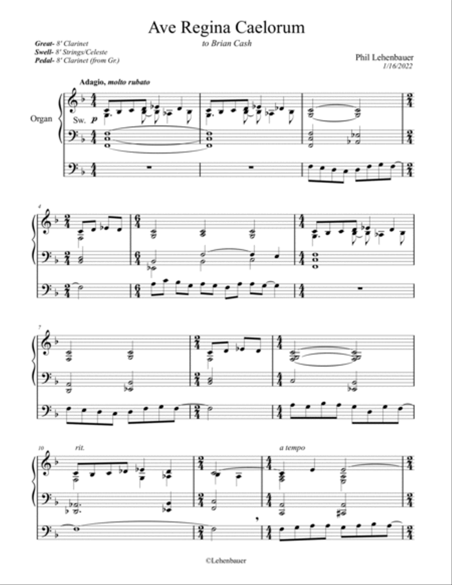 Ave Regina Caelorum, organ work by Phil Lehenbauer Organ Solo scores gallery preview page 2