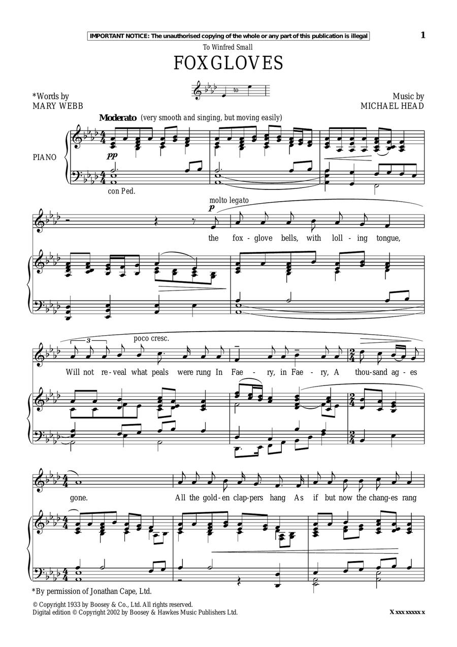 Foxgloves Foxgloves Piano, Vocal scores gallery preview page 1