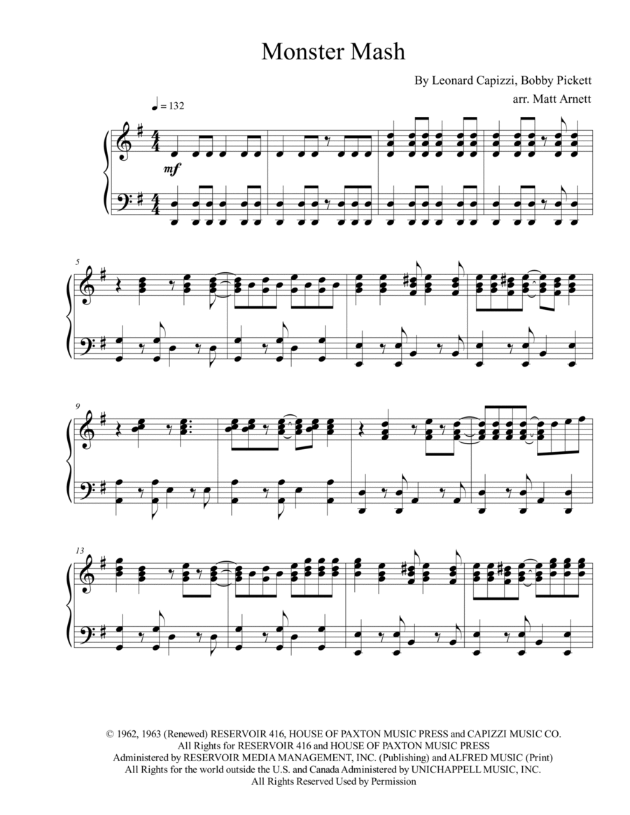 Monster Mash Piano Solo scores gallery preview page 1