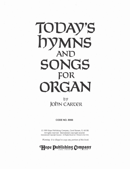 Today's Hymns and Songs for Organ-Digital Download