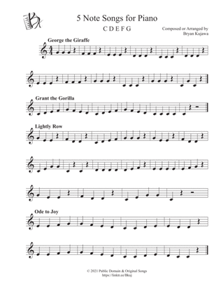 5 Note Songs for Piano (CDEFG right hand)