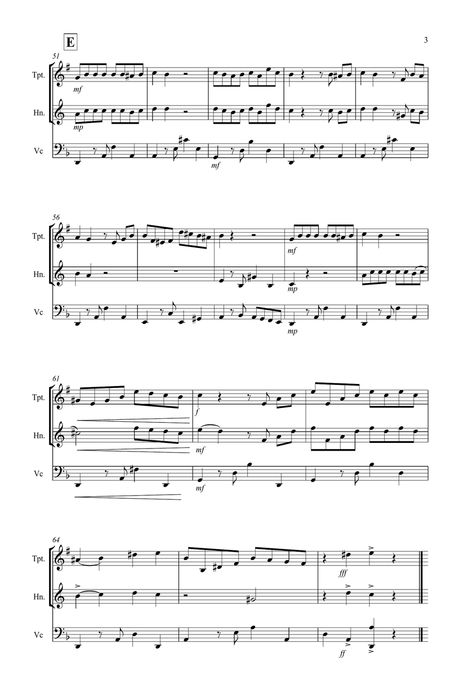 Tango a Trios for Trumpet, Horn and Cello Trio Small Ensemble scores gallery preview page 3