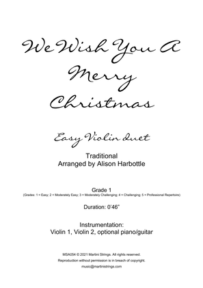 Book cover for We Wish You A Merry Christmas - easy violin duet