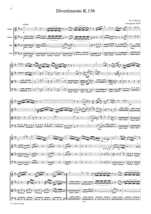 Book cover for Mozart Divertimento K.136, all mvts., for string quartet, CM017