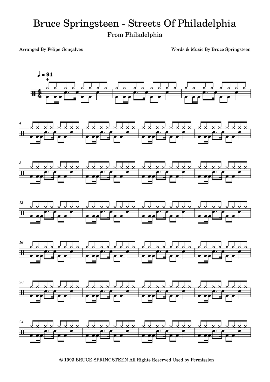Streets Of Philadelphia Drum Set scores gallery preview page 1