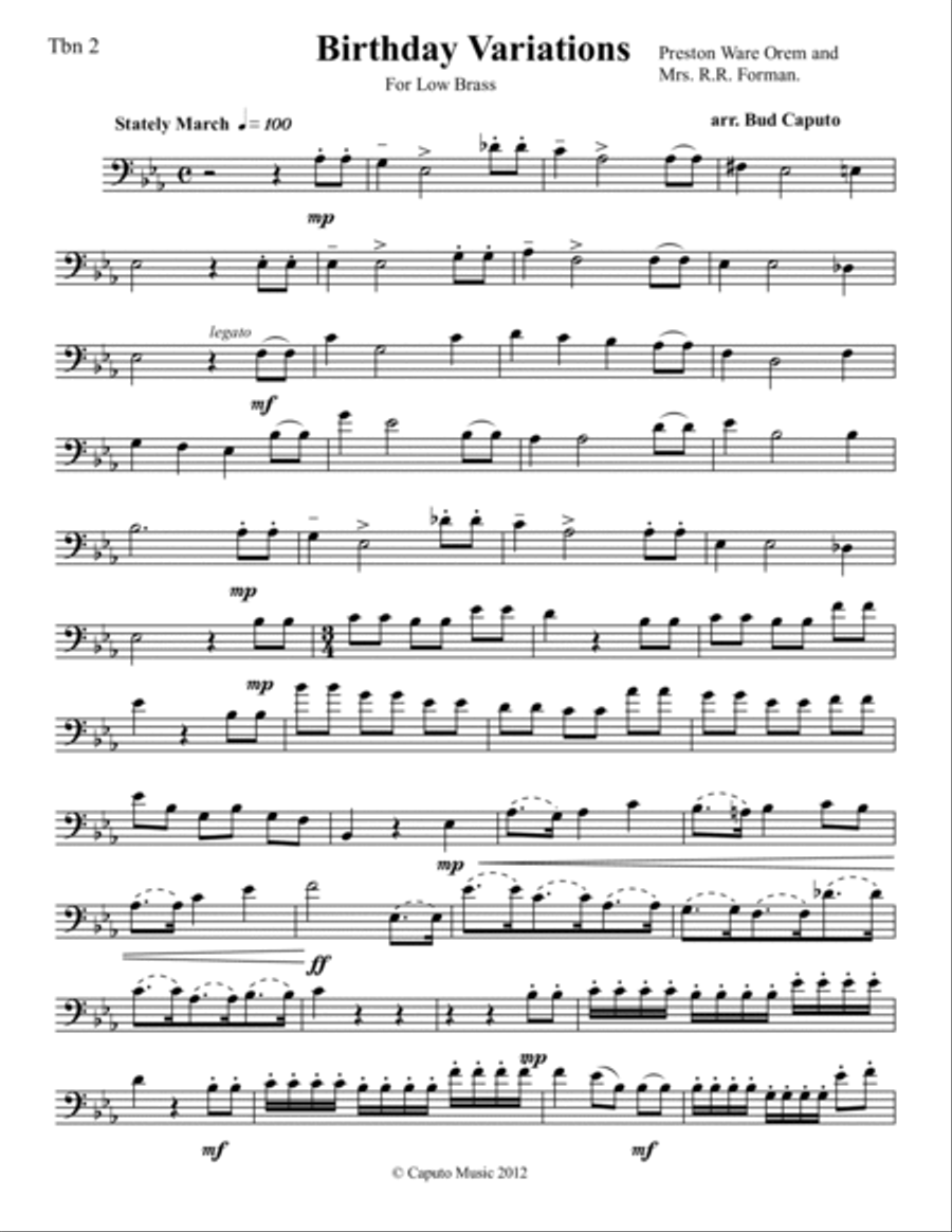Low Brass Birthday Variations-Tune of Happy Birthdaty-Parts Brass Ensemble scores gallery preview page 3