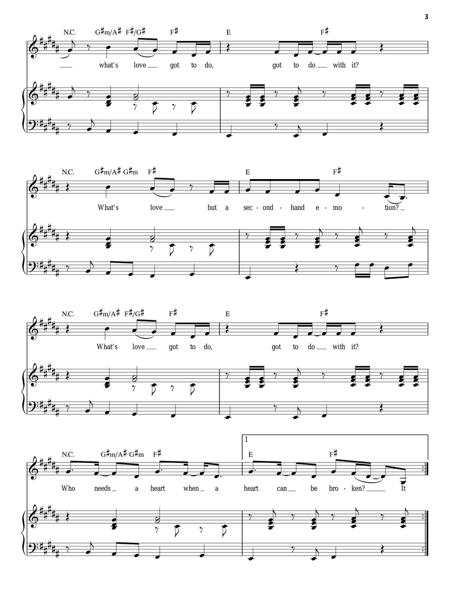 What's Love Got To Do With It Piano, Vocal scores gallery preview page 3