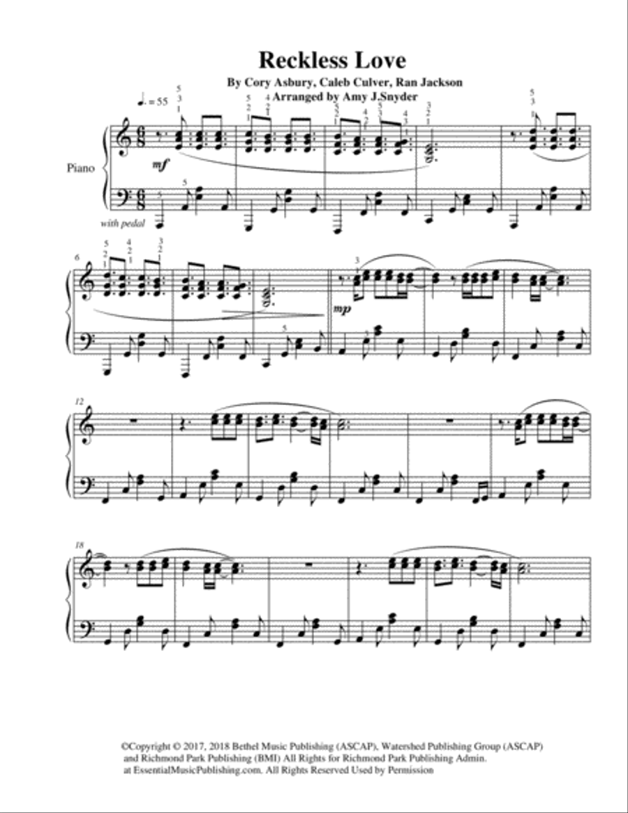 Reckless Love Piano Solo scores gallery preview page 2