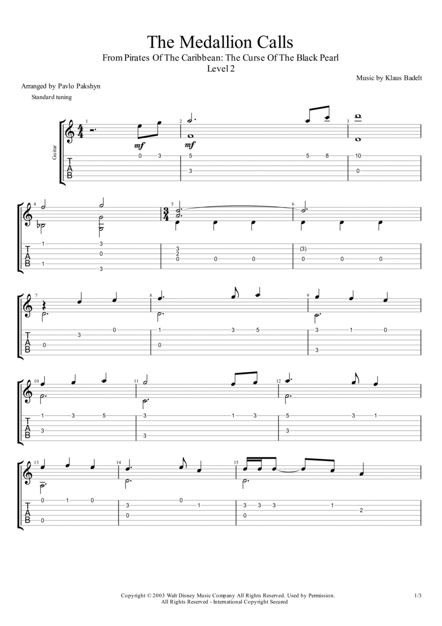 The Medallion Calls Guitar Tablature scores gallery preview page 1
