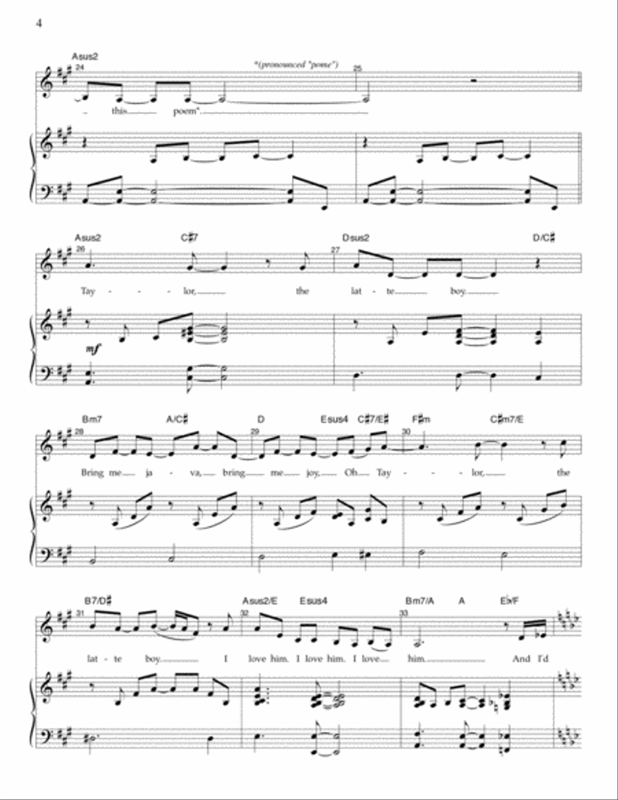 Taylor, The Latte Boy Piano, Vocal scores gallery preview page 4