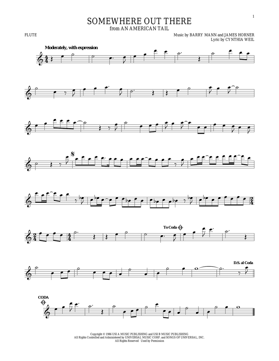 Somewhere Out There Flute Solo scores gallery preview page 1