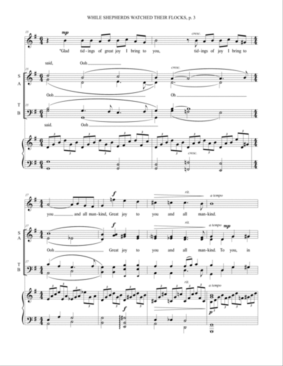 Second Mvmt (SATB), While Shepherds Watched Their Flocks / Rachmaninoff's Piano Concerto No. 2 4-Part scores gallery preview page 3