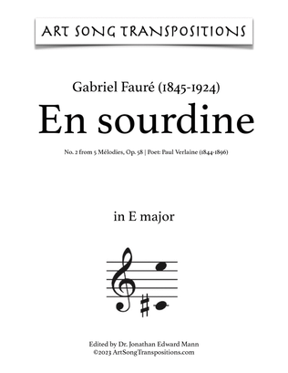 Book cover for FAURÉ: En Sourdine, Op. 58 no. 2 (transposed to E major, E-flat major, and D major)