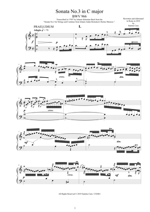 Bach - Sonata No.3 in C major BWV 966 after Reincken for Harpsichord or Piano