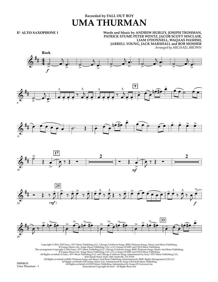 Uma Thurman - Eb Alto Saxophone 1 Concert Band scores gallery preview page 1