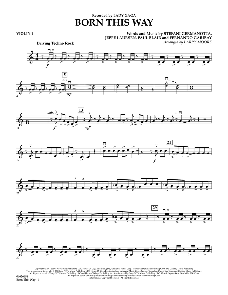 Born This Way - Violin 1 Orchestra scores gallery preview page 1