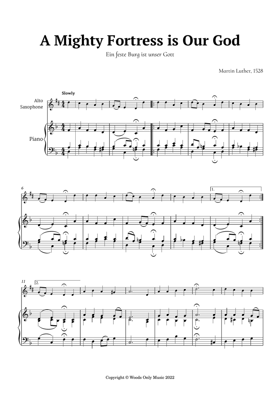 A Mighty Fortress is Our God by Luther for Alto Sax and Piano Alto Saxophone scores gallery preview page 2