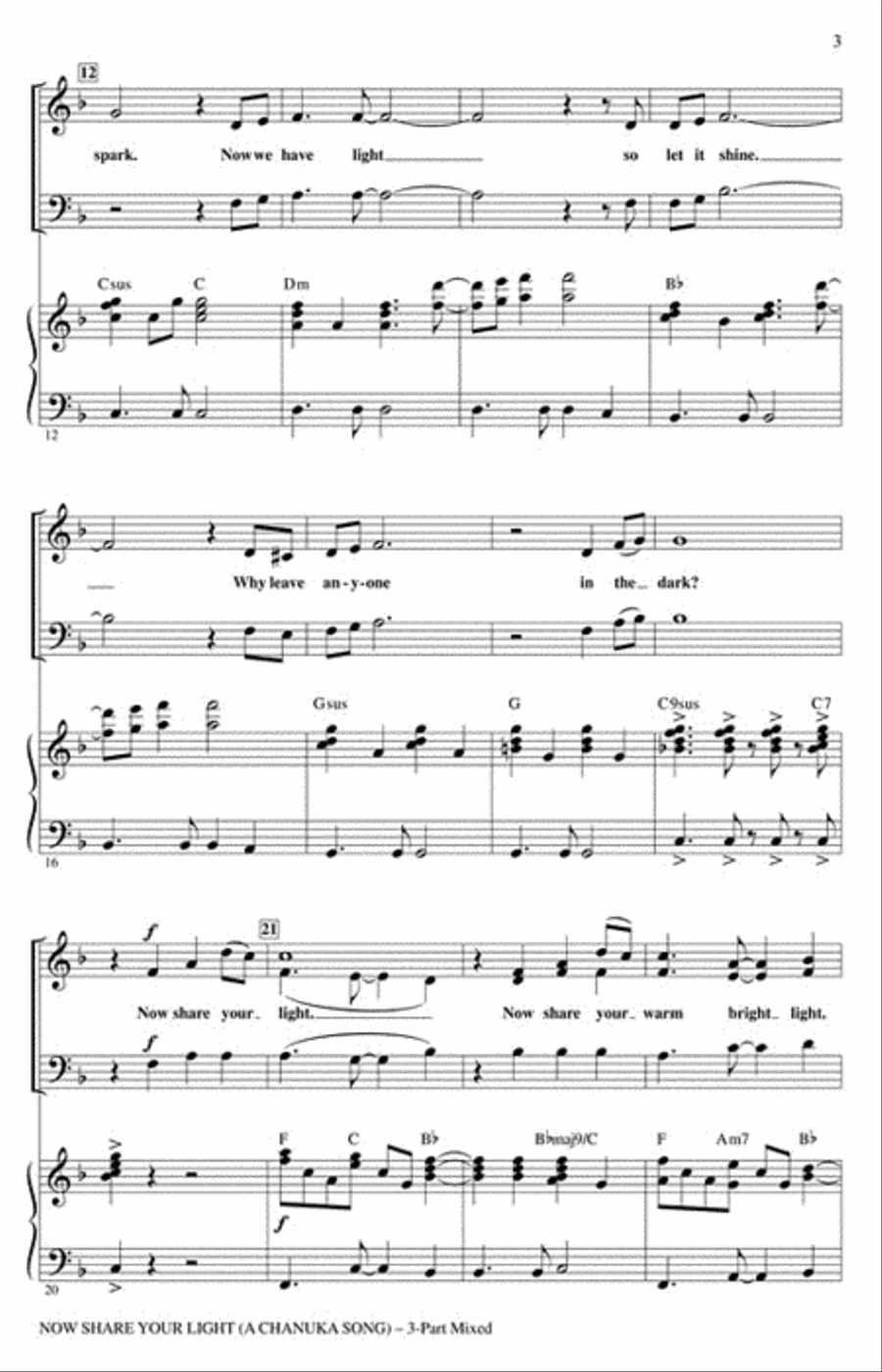 Now Share Your Light (A Chanuka Song) 3-Part scores gallery preview page 3