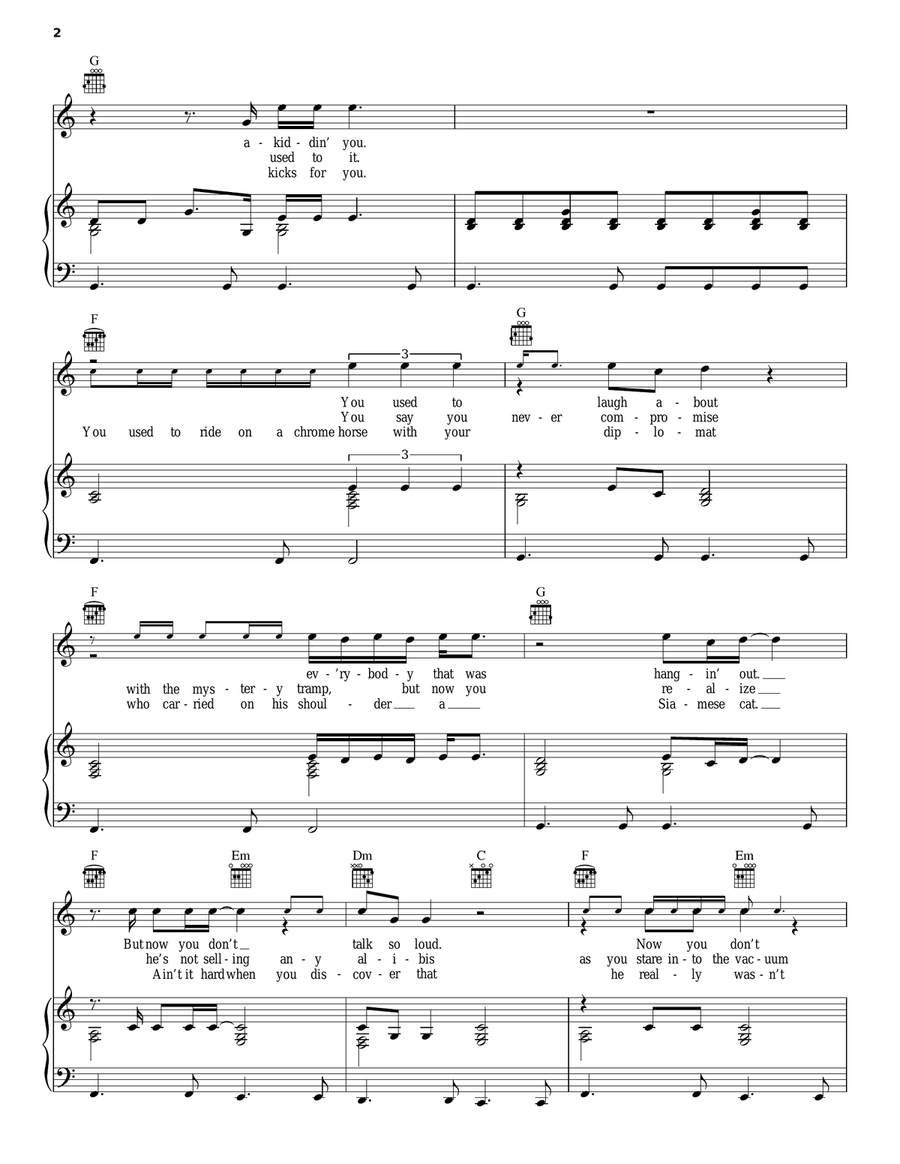 Like A Rolling Stone Piano, Vocal, Guitar scores gallery preview page 2