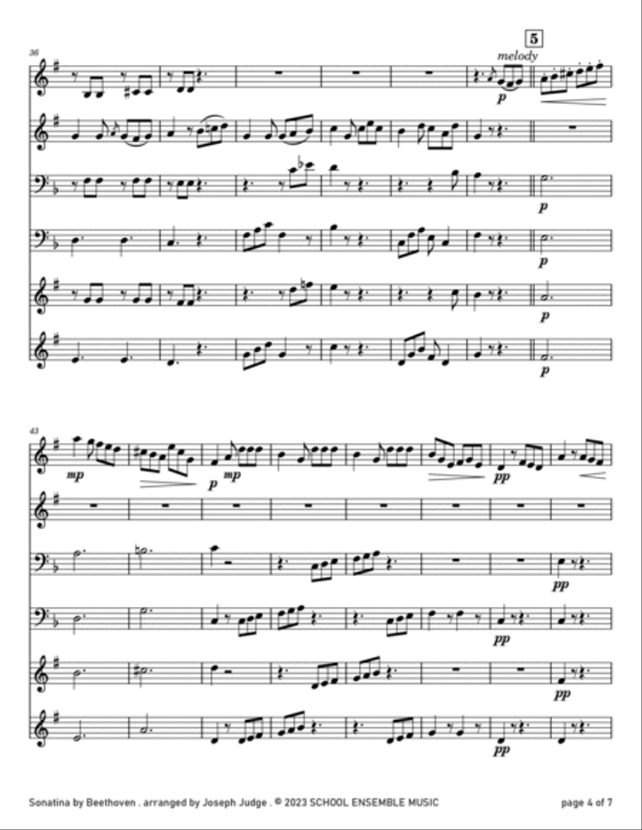 Sonatina by Beethoven for Brass Quartet in Schools Brass Quartet scores gallery preview page 4
