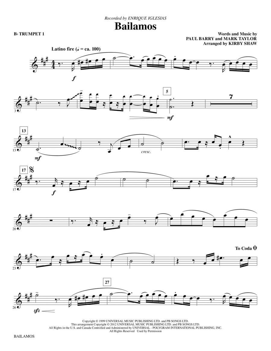 Bailamos - Bb Trumpet 1 Bailamos - Bb Trumpet 1 Choir scores gallery preview page 1