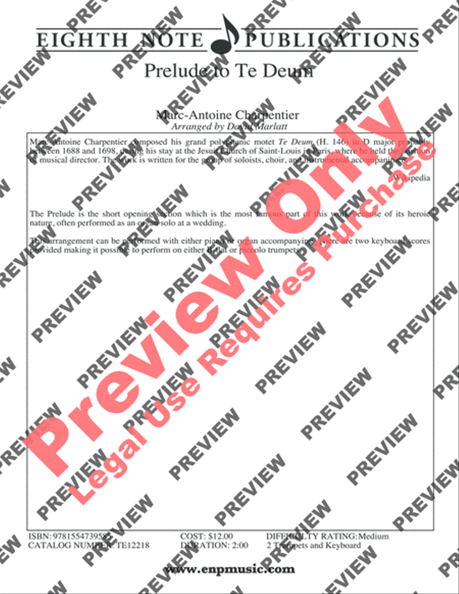 Prelude to Te Deum Trumpet Duet scores gallery preview page 2
