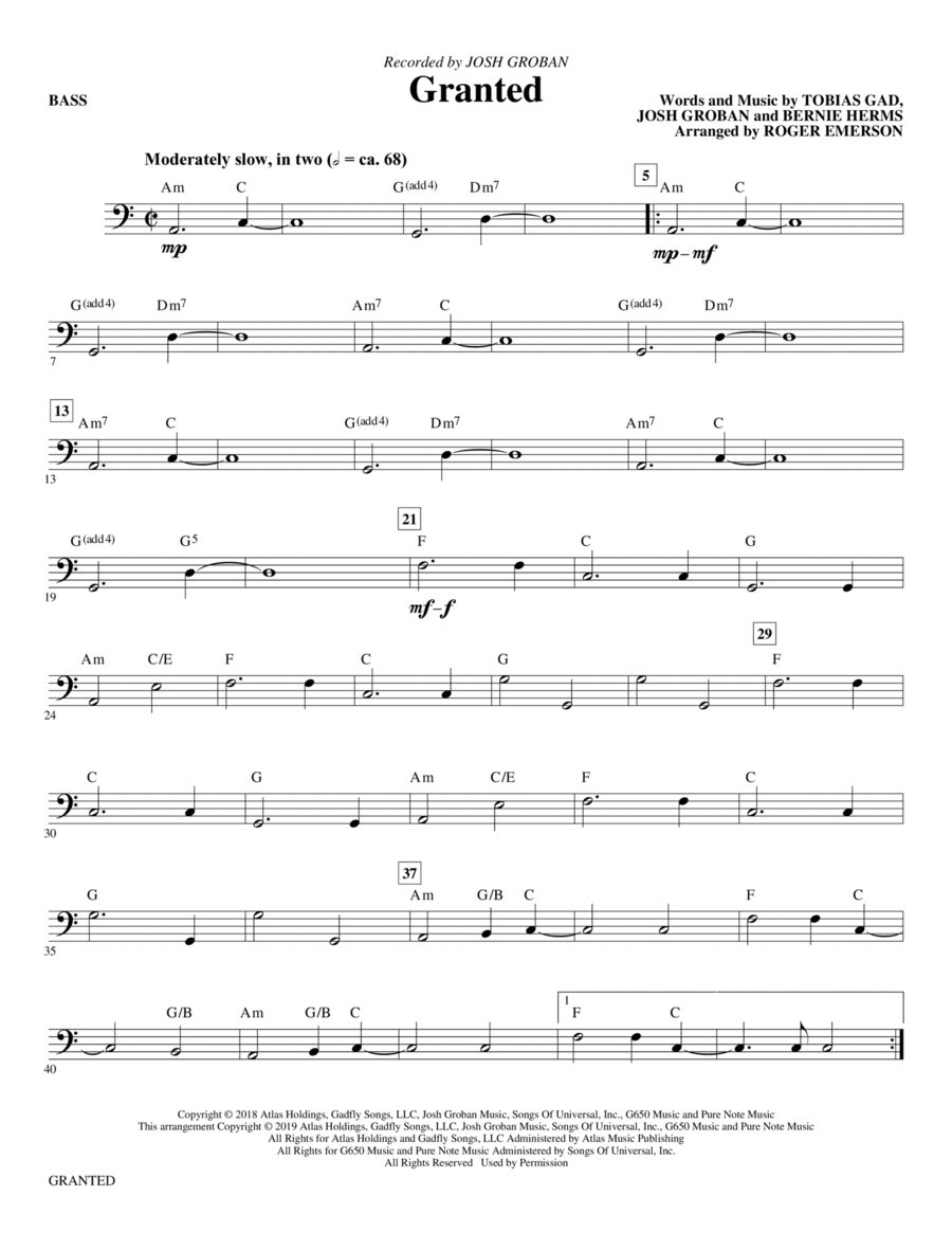 Granted (arr. Roger Emerson) - Bass