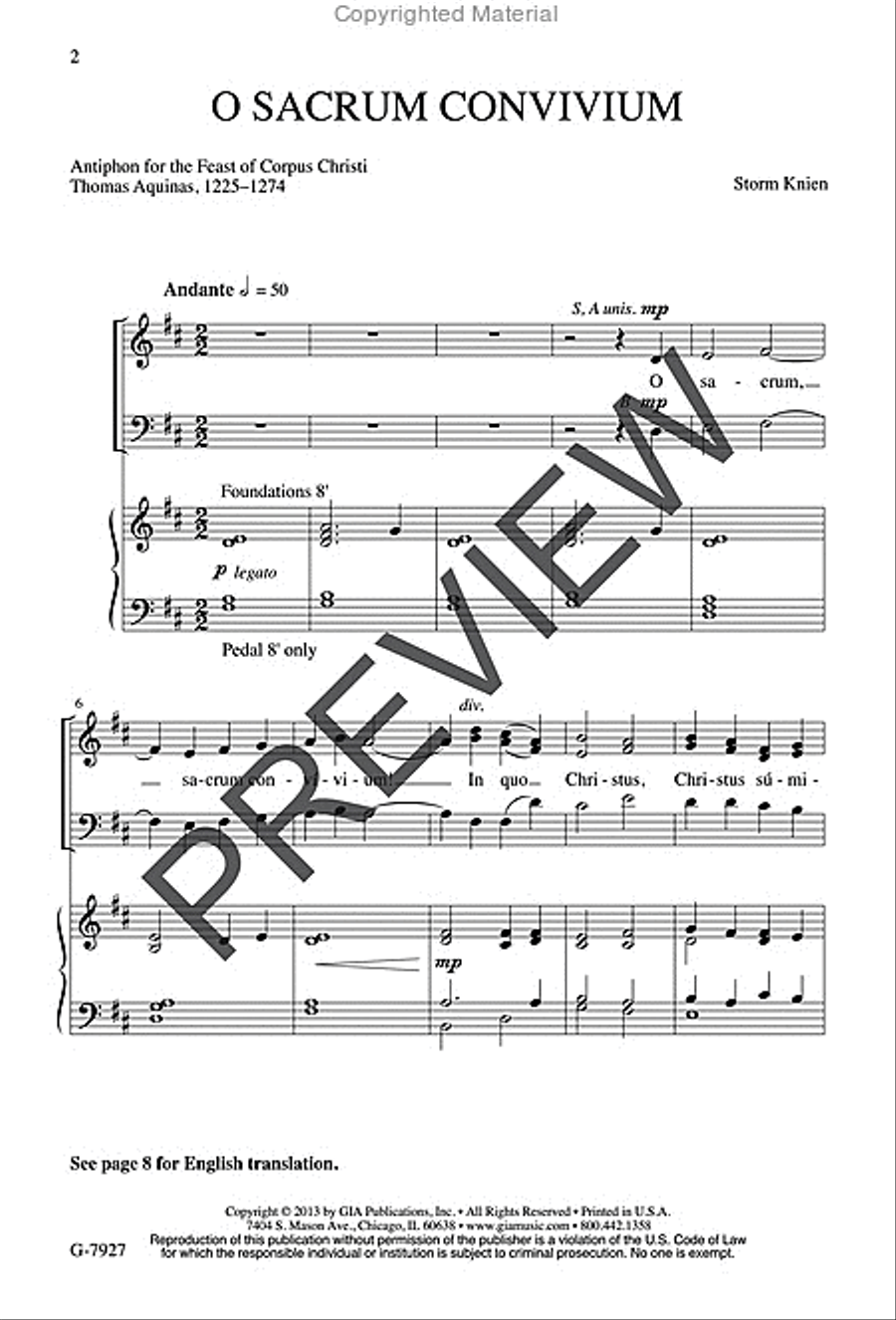 O Sacrum Convivium O Sacrum Convivium 3-Part scores gallery preview page 2