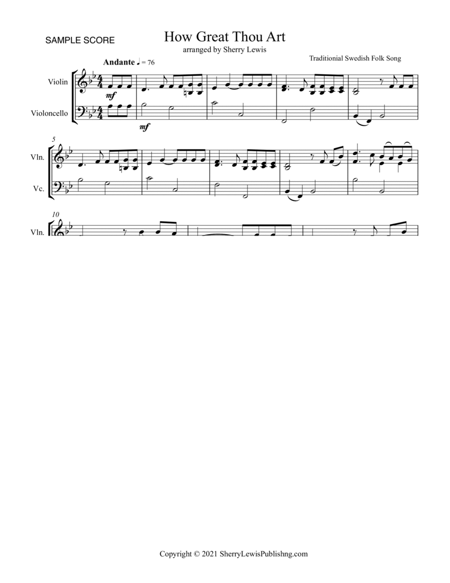 HOW GREAT THOU ART, STRING DUO Intermediate Level for violin and cello String Duet scores gallery preview page 1
