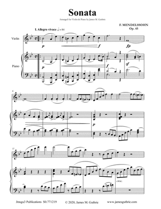 Book cover for Mendelssohn: Sonata Op. 45 for Violin & Piano