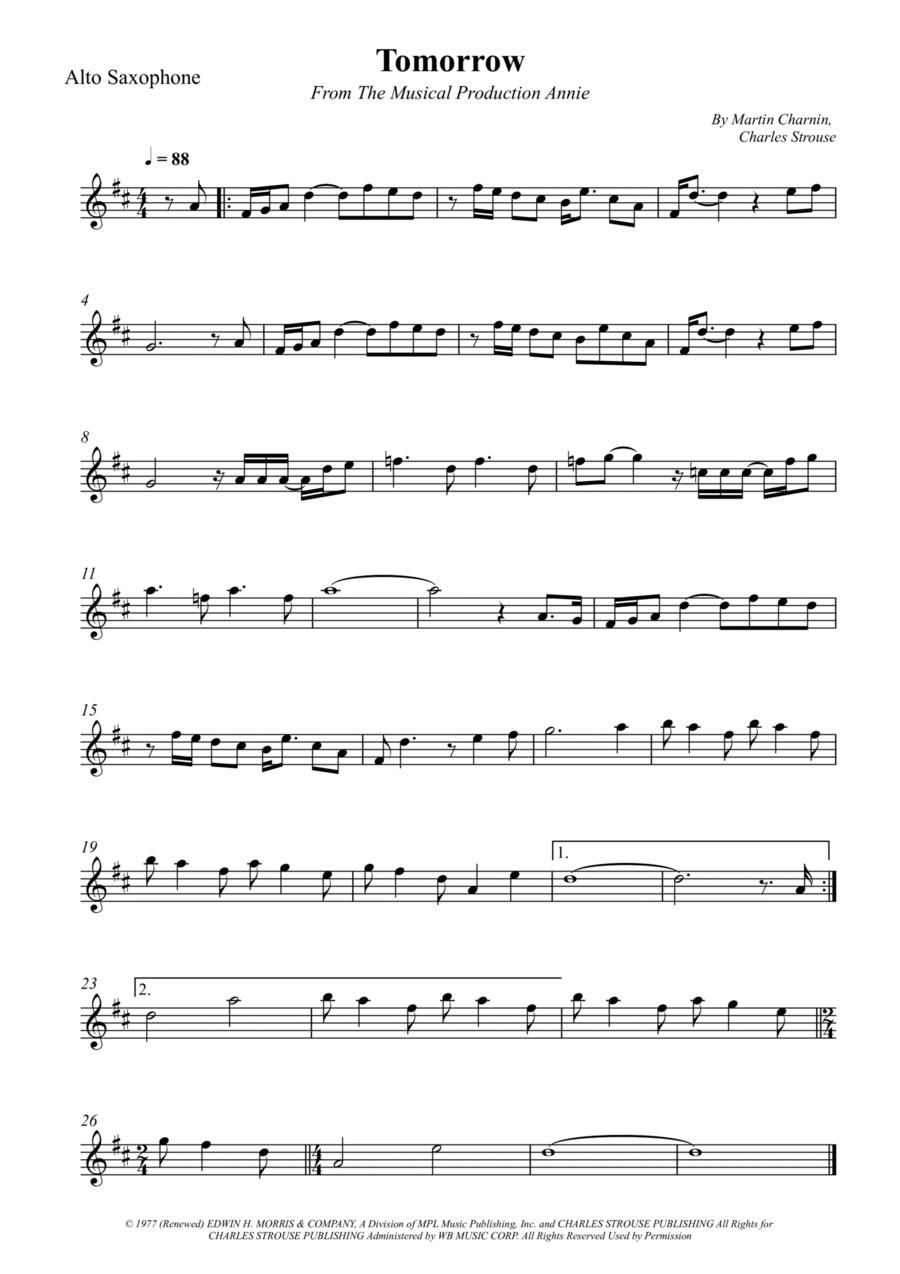 Tomorrow Alto Saxophone scores gallery preview page 1