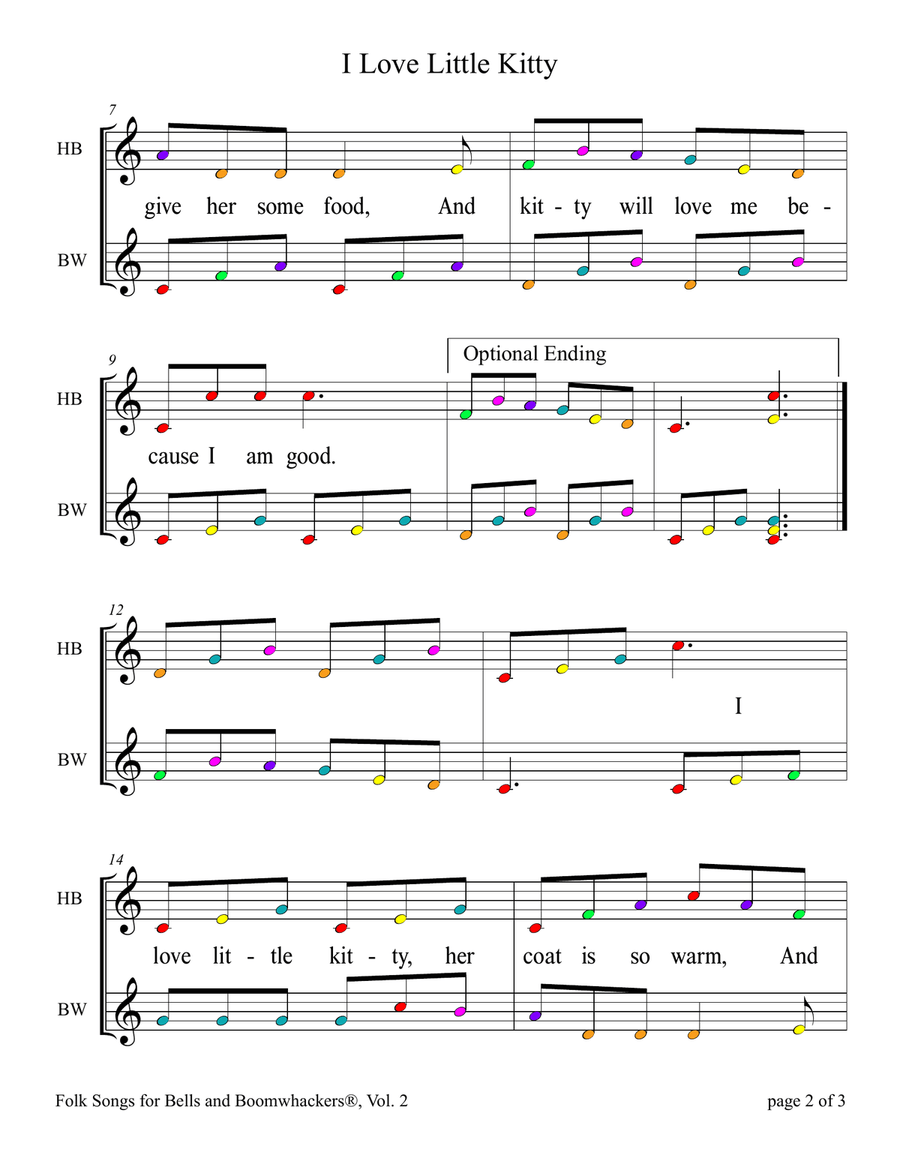I Love Little Kitty (for 8-note Bells and Boomwhackers with Color Coded Notes) Handbell Choir scores gallery preview page 6