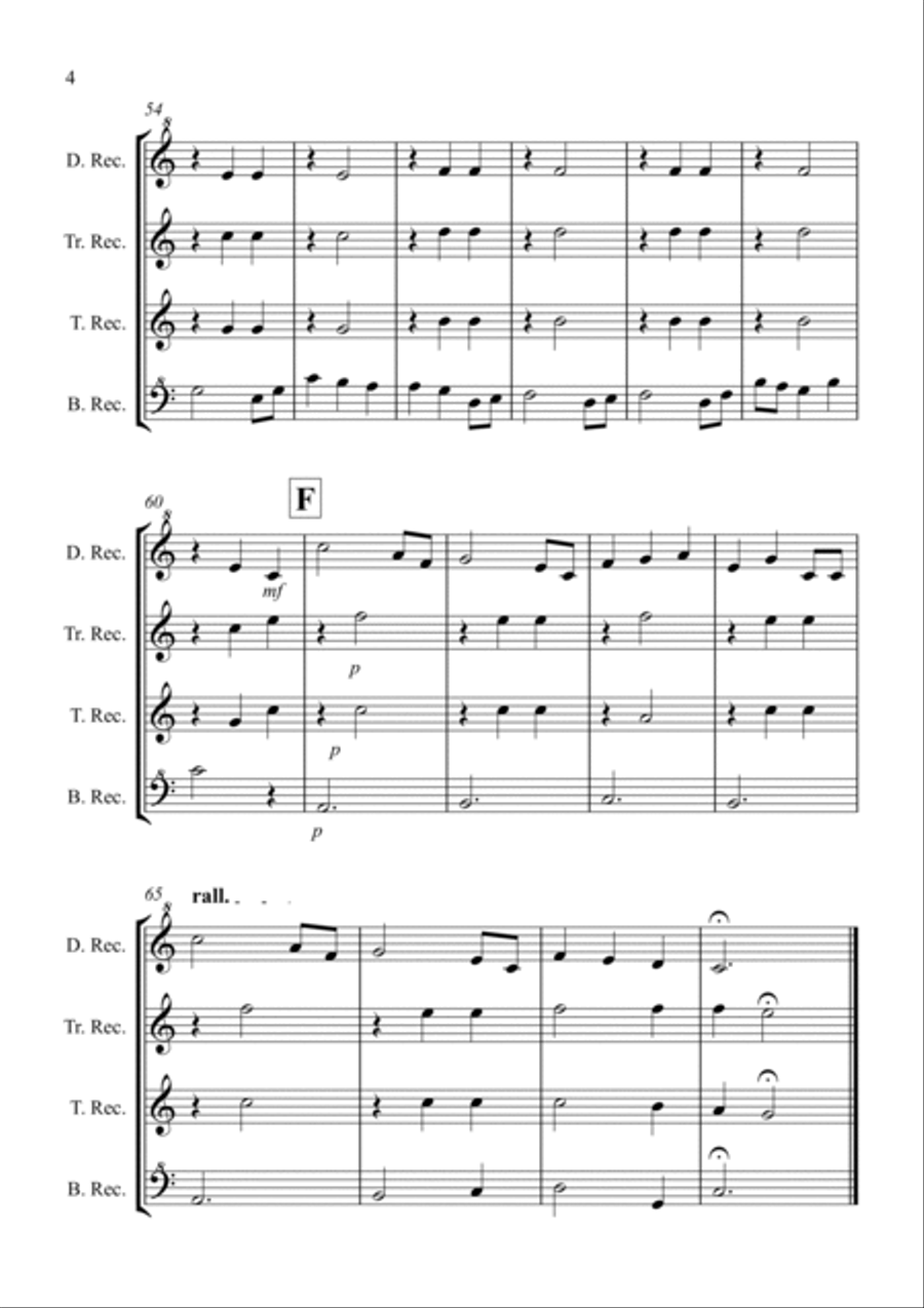 Brahms Lullaby for Recorder Quartet Recorder scores gallery preview page 4