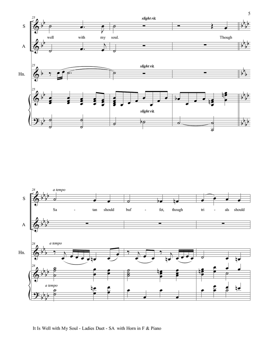 IT IS WELL WITH MY SOUL(Ladies Duet - SA with Horn in F & Piano) SA scores gallery preview page 6