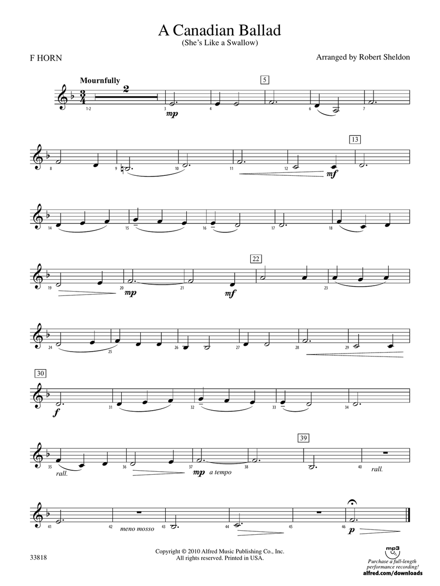 A Canadian Ballad: 1st F Horn