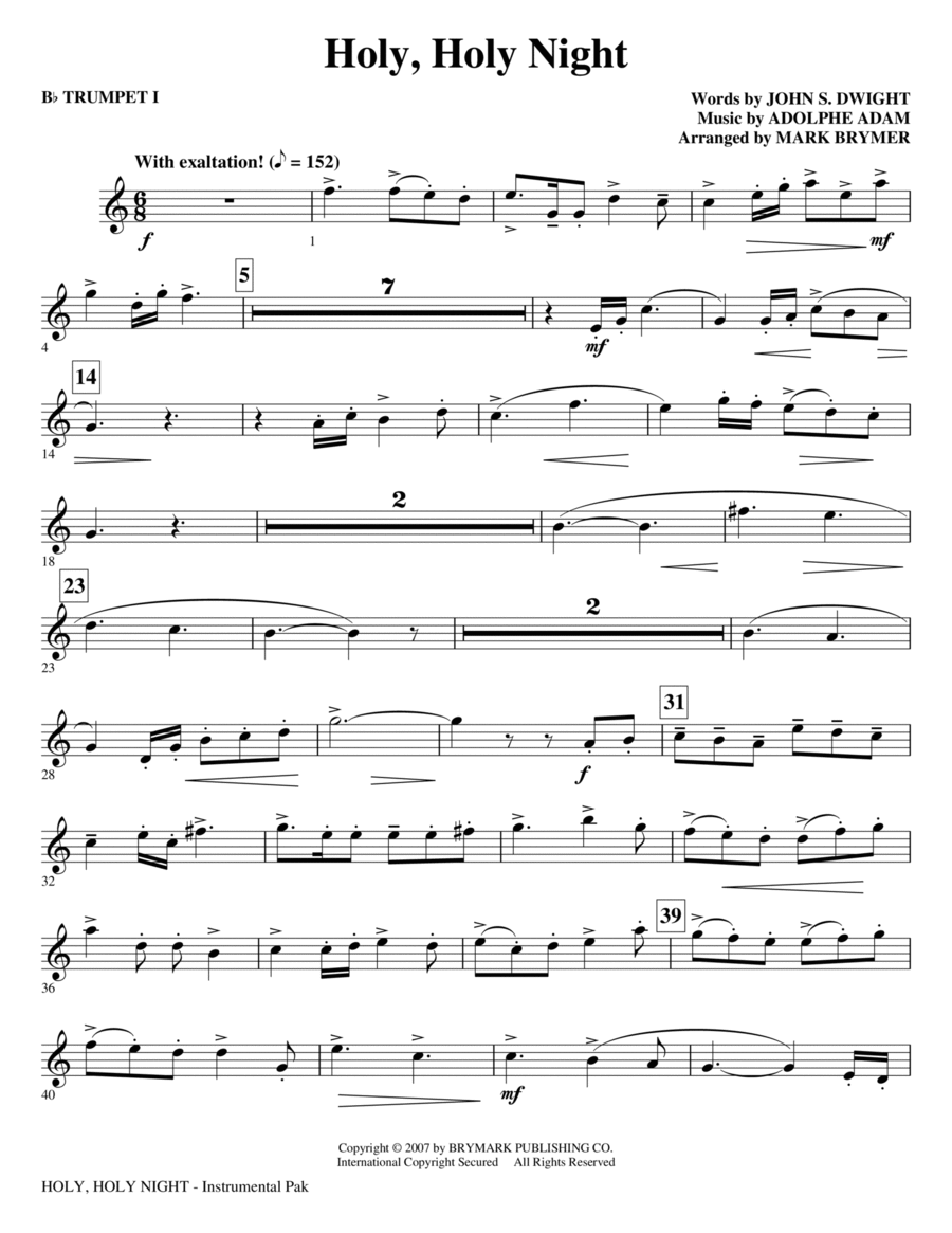 Holy, Holy Night - Trumpet 1 Choir scores gallery preview page 1