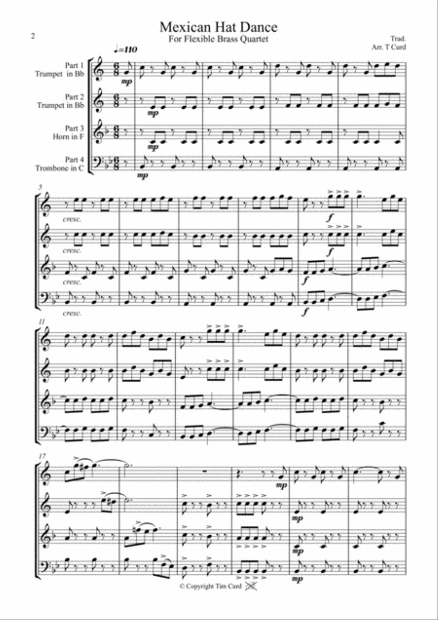 Mexican Hat Dance. For Flexible Brass Quartet- Score and parts Brass Quartet scores gallery preview page 2