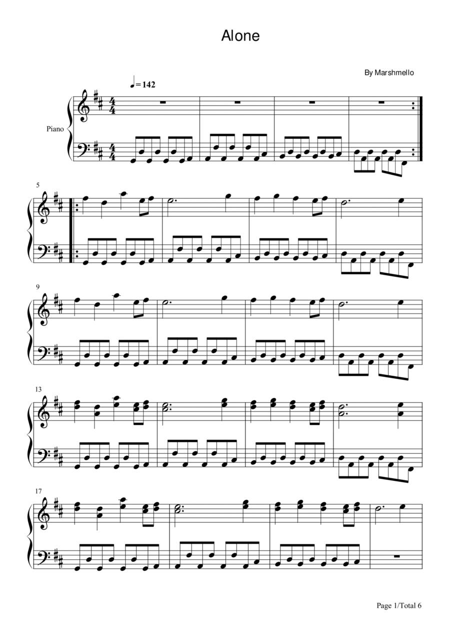 Alone Alone Piano Solo scores gallery preview page 1