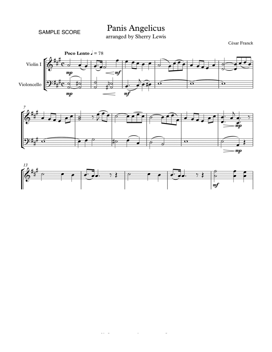 PANIS ANGELICUS String Duo, Intermediate Level for violin and cello String Duet scores gallery preview page 1