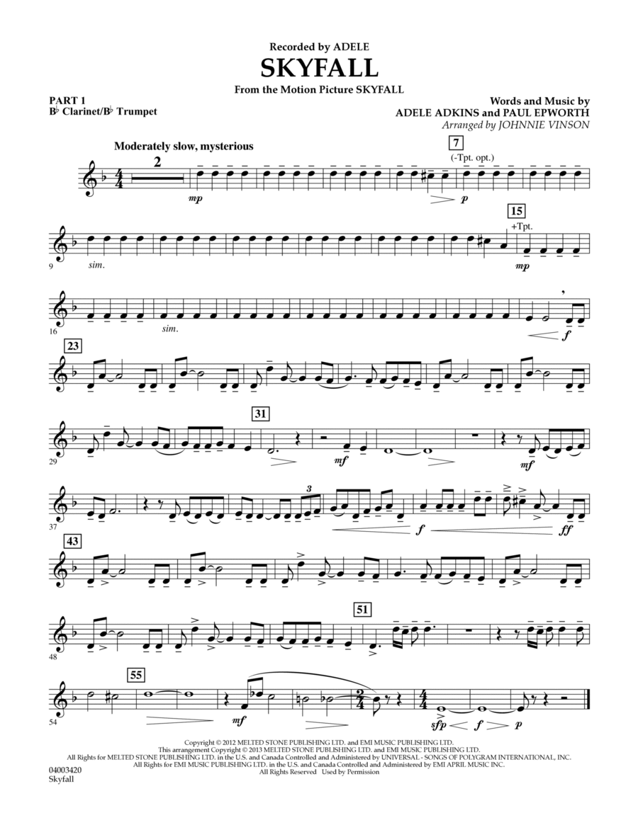 Skyfall - Pt.1 - Bb Clarinet/Bb Trumpet Concert Band scores gallery preview page 1