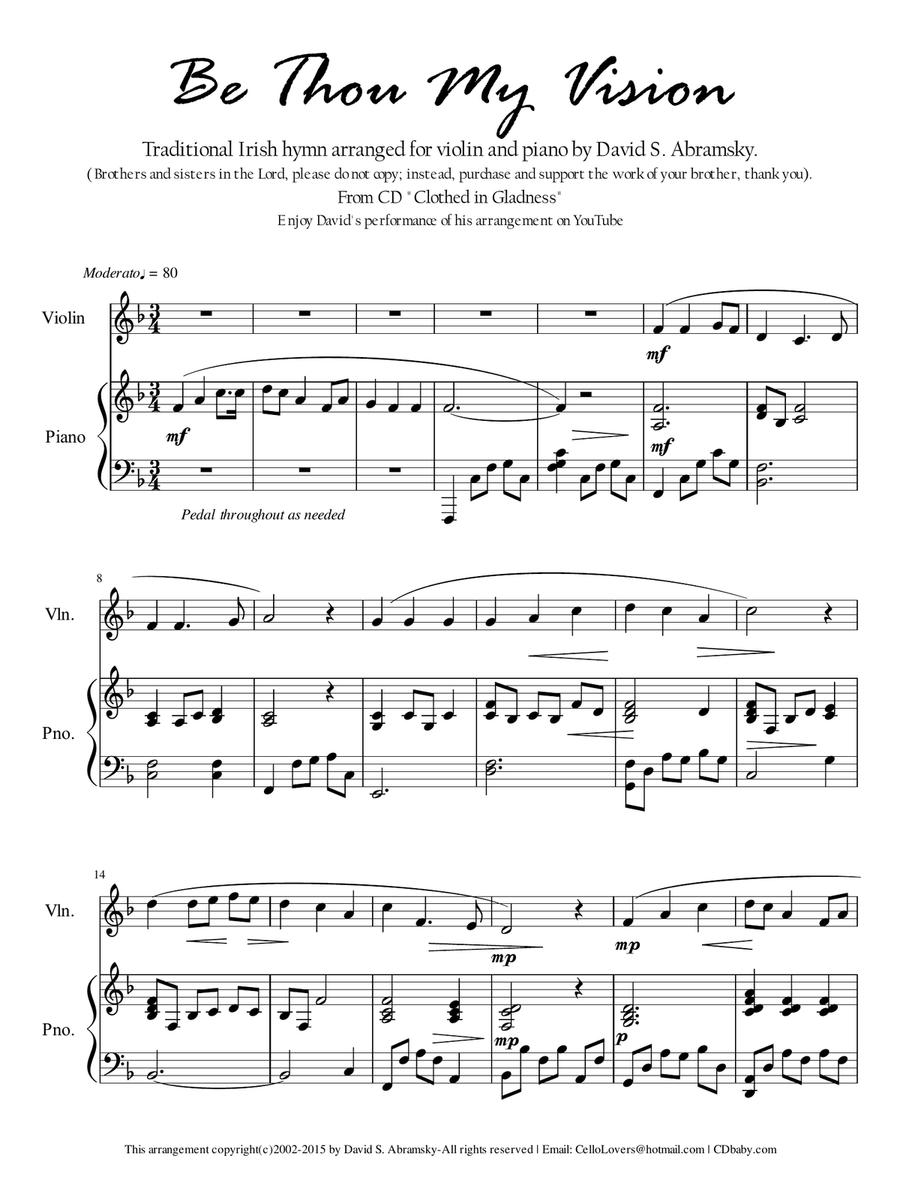 Be Thou My Vision (arr. for violin and piano) Violin Solo scores gallery preview page 1