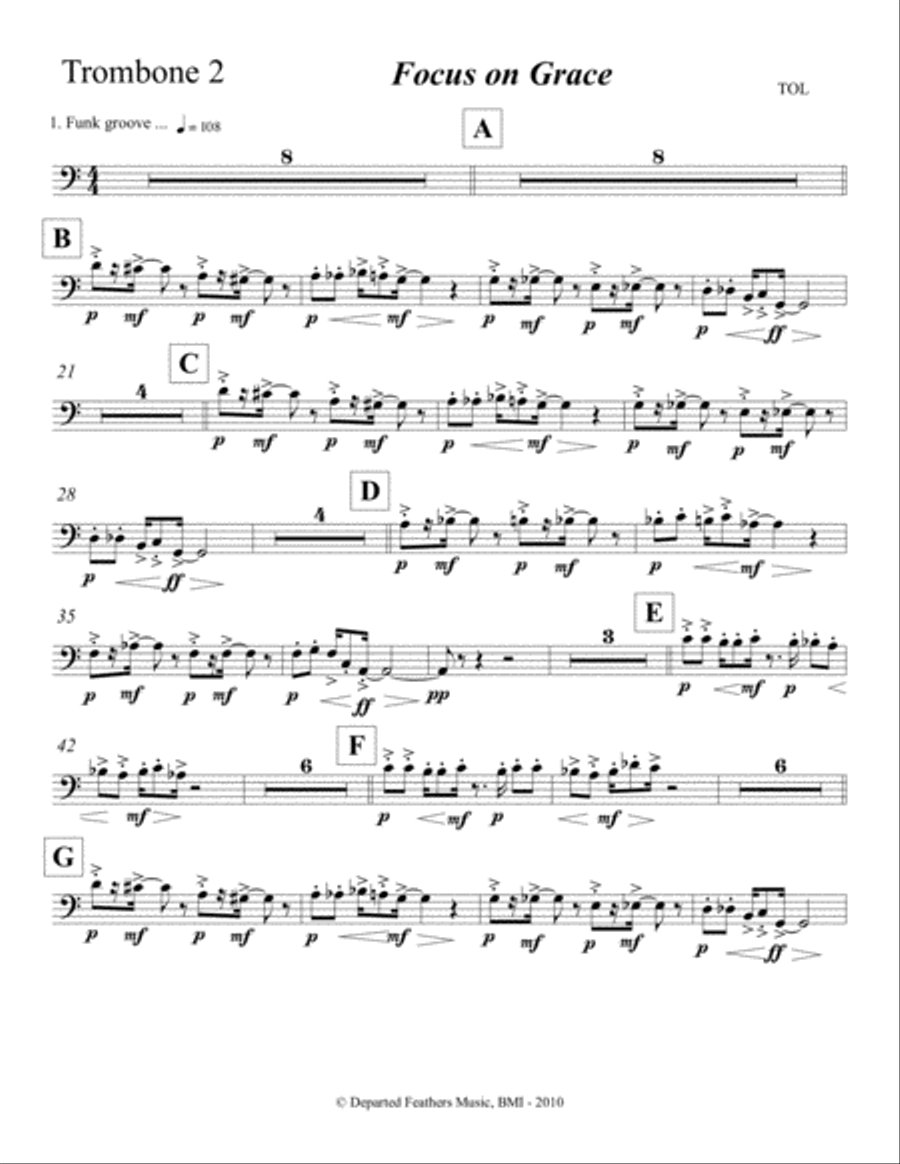 Focus on Grace ... A concerto for jazz saxophone and orchestra (2010) Trombone 2 Saxophone scores gallery preview page 1