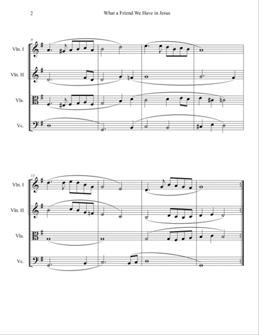 What a Friend We Have in Jesus (String Quartet) String Quartet scores gallery preview page 2