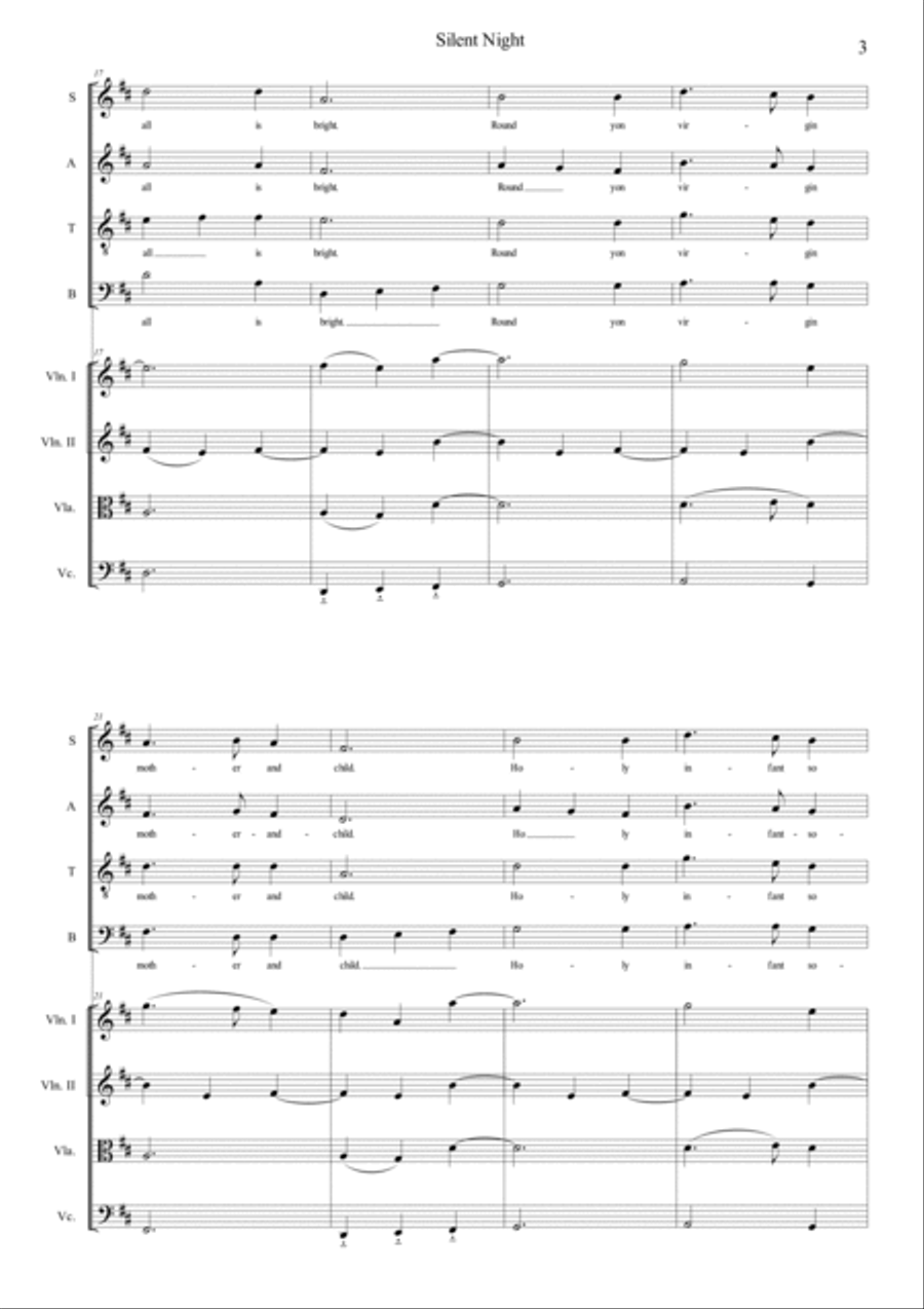 Silent Night (For Choir with String Quartet accompaniment) 4-Part scores gallery preview page 3