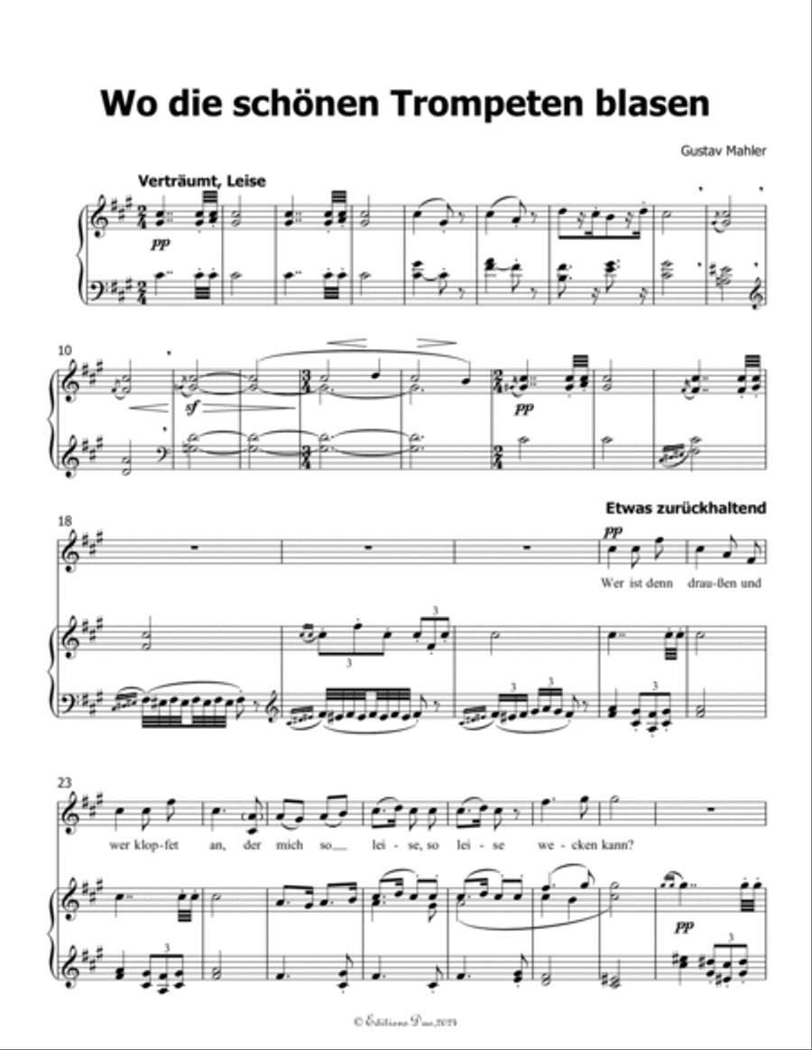 Wo die schönen Trompeten blasen, by Mahler, in f sharp minor Piano, Vocal scores gallery preview page 3