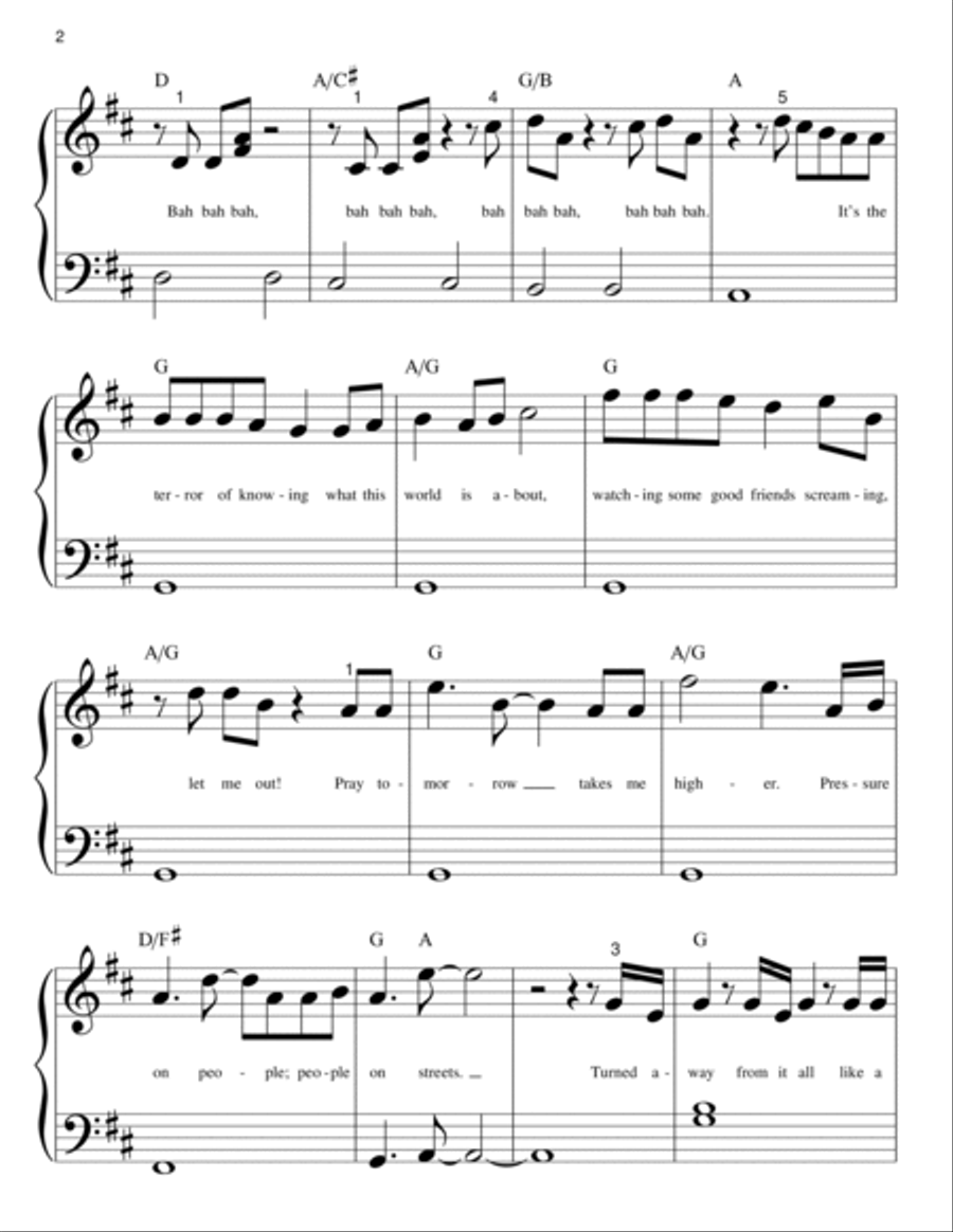 Under Pressure Easy Piano scores gallery preview page 2
