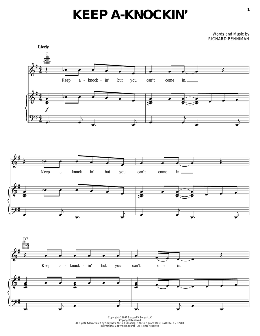 Keep A-Knockin' Piano, Vocal, Guitar scores gallery preview page 1