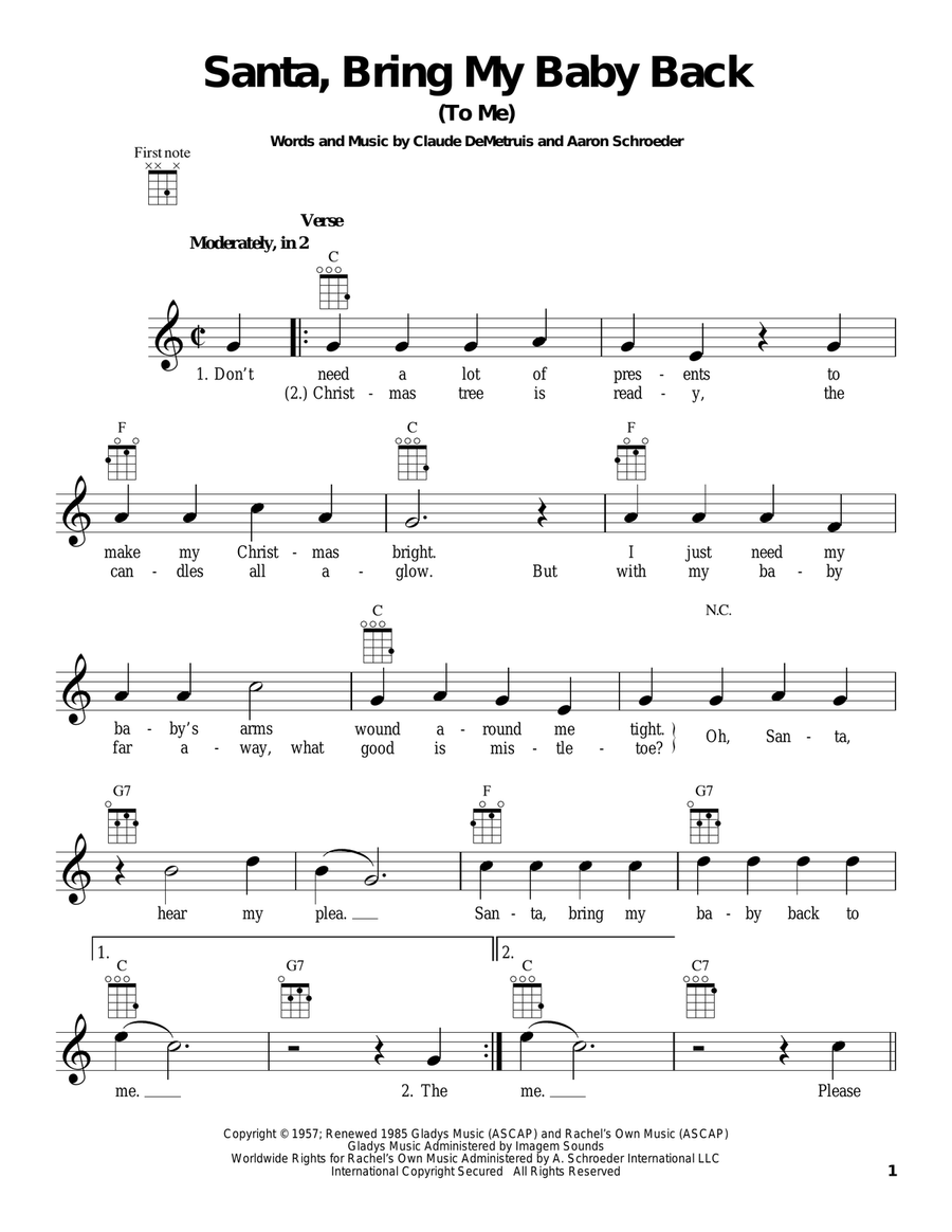 Santa, Bring My Baby Back (To Me) Ukulele scores gallery preview page 1